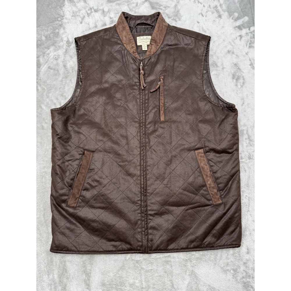 Cabelas Vest Mens Large Brown Insulated Quilted Leather Hunting Gorpcore 90s Y2K